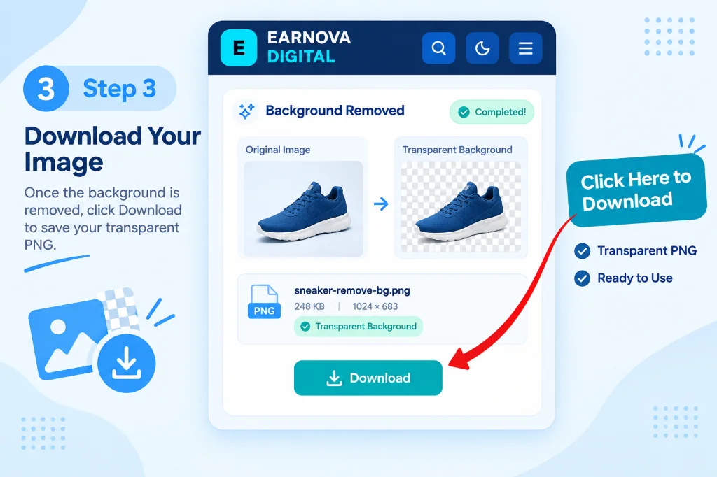 Step 3 - Download high-resolution transparent PNG cutout instantly - EARNOVA DIGITAL